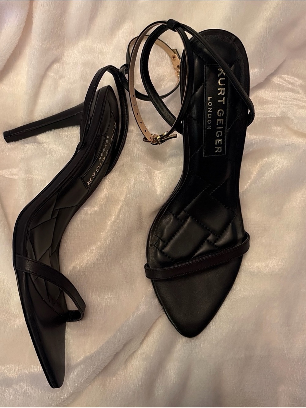 Kurt Geiger Black Quilted Ankle-Strap Stiletto Sandals